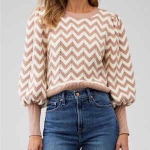MINKPINK Chevron Knit Sweater - Cream and Pinkish Tan Size XS